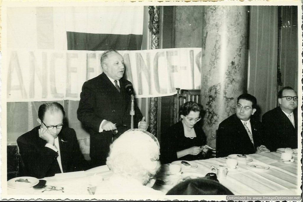 Menachem Begin is on left with Isidore Franckel is speaking Menachem Begin with Isidore Franckel speaking at a conference