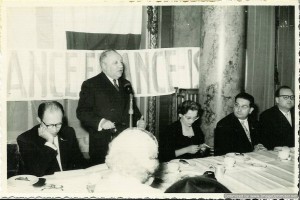 Menachem Begin with Isidore Franckel speaking at a conference